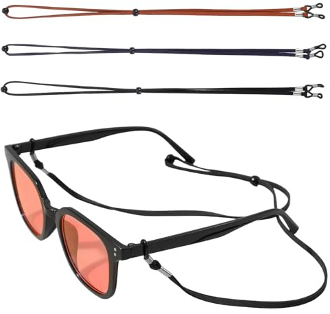 Tyqour 3 PCS Adjustable Glasses Strap Non-slip Spectacles Cord Glasses Holder Strap, Eyeglasses Strap, Leather Sunglasses Strap for Men & Women