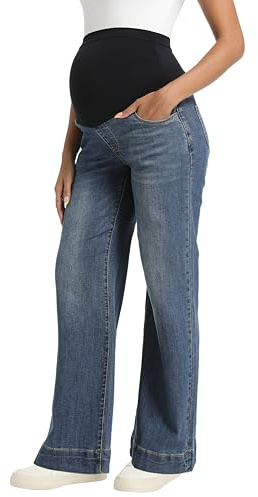 Foucome Women's Maternity Jeans Wide Leg | Over Bump, Stretchy, Baggy Pregnancy Denim Pants, Trendy Maternity Clothes