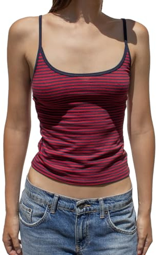 Women's Y2K Striped Camisole Sleeveless Spaghetti Strap Crop Cami Tank Tops Backless Slim Fit Going Out Vest Streetwear