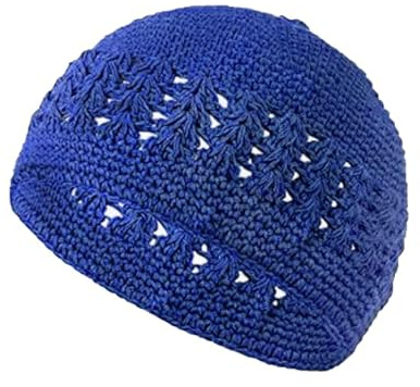 Gorro de punto de ganchillo, estilo Abba azul real, diseño de tejido abierto transpirable, cubierta de cabeza para mujer