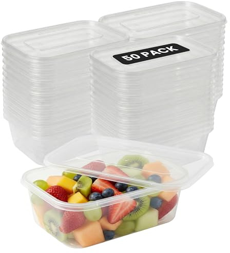 Aspect Food Containers, 50 x 750ml Plastic Food Containers With Lids, Airtight, BPA Free, Reusable, Microwave & Freezer Safe,Takeaway Meal Prep Containers For Hot & Cold Food