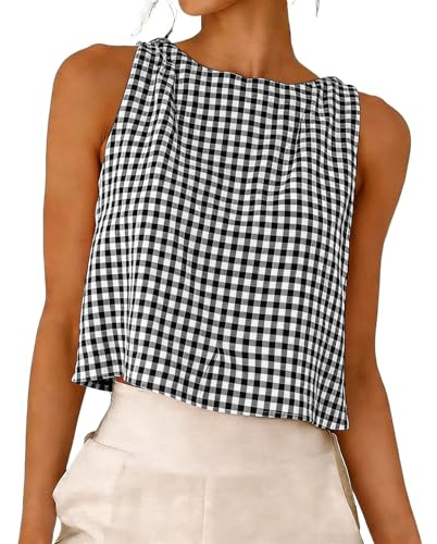 Débardeur Femme Coton Lin Chic Et Élégant Debardeur Court Été Imprimé Rayé Crop Top sans Manche Basique Caraco Cami Tops Haut Fluide Ample Tee Shirt Lin Col Round Lâche Casual