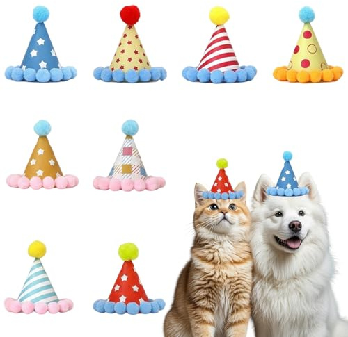 IAndhy 8 Pcs Party Hats For Teddys, Mini Party Hats For Toy Animals, Teddy Party Hats For Festive Gatherings And Photo Sessions, Colourful Mini Party Hats