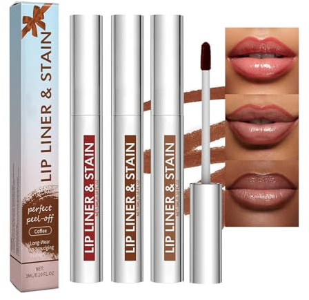 Set da 3 Lip Liner Peel Off,Tinta Labbra Waterproof a Lunga Tenuta, Effetto Tatuaggio,No Transfer,Alta Pigmentazione,Finitura Opaca, Colori Nude Reddish Brown Coffee Cocoa