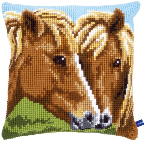 VERVACO Kit Cuscino Punto Croce Cavalli Set Ricamo Principianti Cuscini Gobelin Decorativi ca. 40 x 40 cm Accessori per Lavoretti Creativi DIY Casa Decor Hobby Adulti Cross Stitch