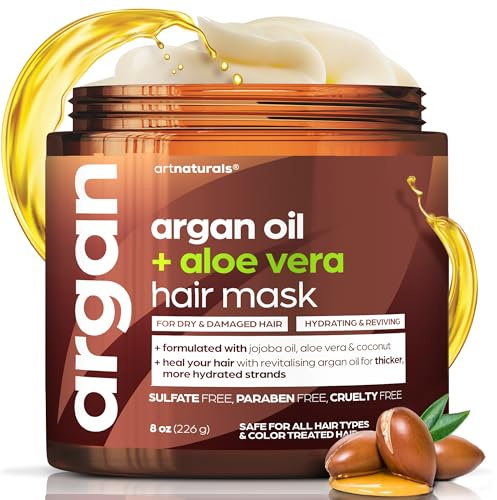 Artnaturals Argan Hair Mask Conditioner - (8 Oz/226g) - Deep Conditioning Treatment - Organic Jojoba Oil, Aloe Vera & Keratin - Repair Dry, Damaged, Color Treated, Natural Hair Growth - Sulfate Free