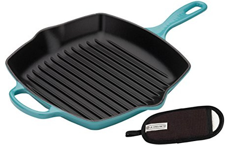 Le Creuset Cast Iron Square Grillit, 26 cm- Teal with Handle Glove