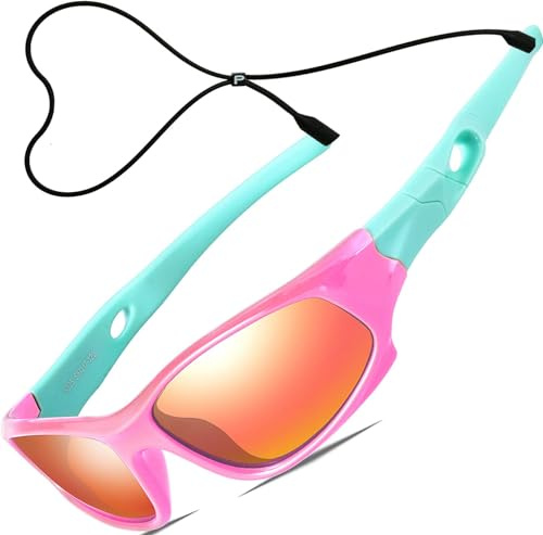 ATTCL Kids TR90 Polarized Sunglasses Style For Boys Girls Childrens Age 3-10 5025-Pink-Blue UV400 CAT 3 CE