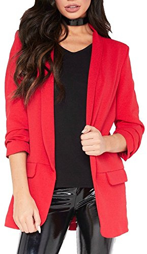 Red Olives® New Ladies Frill Ruffle 3/4 Sleeve Duster Coat Women Jacket Blazer UK 8-26 (Red, 12-14)
