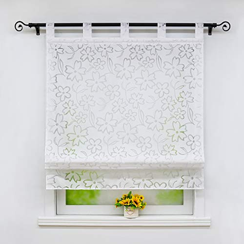 Joyswahl Raffrollo Ausbrenner Raffgardinen mit Schlaufen »Jessica« Gardinen BxH 100x140cm Weiß Blumen 1er Pack