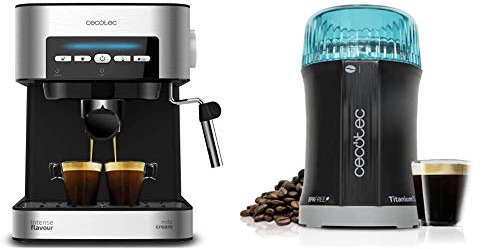 Cecotec cafetera express digital power espresso 20 matic para espresso y cappuccino, de 20 bares & molinillo de café y especias titanmill 200. Cuchillas recubiertas de titanio