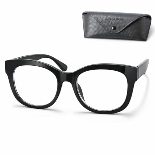 Mini Brille - Lunettes de Lecture Rétro Rectangles Élégantes avec Monture Épaisse et Grandes Lentilles, Boite Lunette Inclus, Oversize Monture en Plastique (Noir), Lunettes Femme + 2.5 Dioptrie