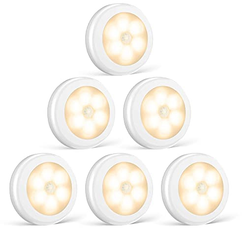 Foonii LED Nachtlicht mit Innen Bewegungsmelder,led lampe batteriebetrieben 3M Klebend für Flur Küche Schlafzimmer Treppe Schrank (Magnetisch） (Warmweiß, 6er set)