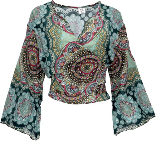 GURU SHOP Camiseta corta, blusa, blusa envolvente, blusa envolvente, mujer, rojo, sintético, talla: 38, verde oscuro, 40