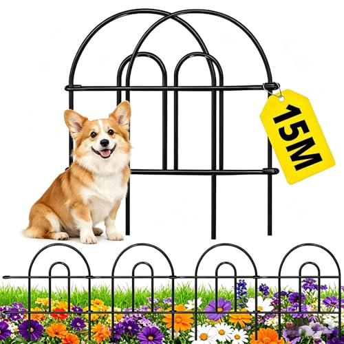 AMAGABELI 35 Panels 18in(H)×50ft(L) Decorative Garden Fence No Dig Rustproof Metal Pre-Linking Fence Panels Garden Edging Border Animal Barrier Fencing for Flower Beds Yard Patio Outdoor Decor Black