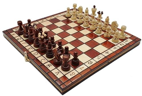 SZACHY-SZAFRANIEC – Schackspel – Schack Turist Mahogny – fällbart schackbräde | 31 x 31 cm | av trä och 32 schackpjäser – Chess Set