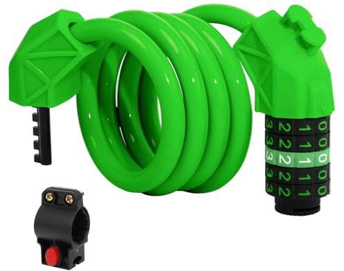 Candado de combinación para bicicleta, alta seguridad, 12 mm de grosor, acero grueso, candado de cadena impermeable para bicicletas eléctricas, scooters, bicicletas (más verde)