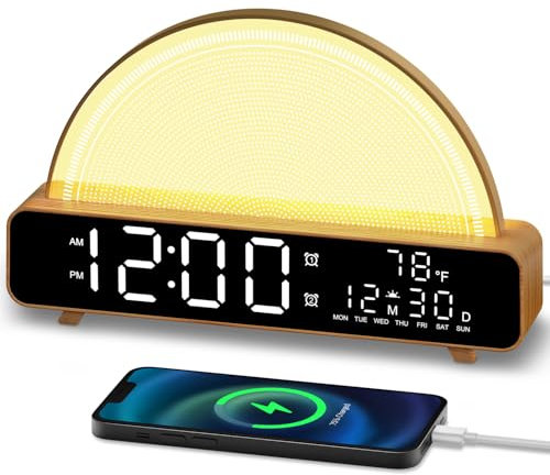 Sunrise Alarm Clock Wake Up Light Touch Lamps Bedside White Noise Machine 13 Nature Sounds USB Charging Port 2 Alarm Clock Table Lamp for Bedroom Living Room Sleep Timer 30/60/90/120 Timer