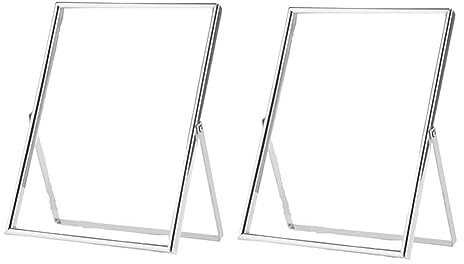 Fowecry Silberner Schwebender Bilderrahmen-Set mit 2 Stück, Geschenk Metall Glas Fotorahmen, für die Vertikale Tischaufstellung, Verwenden.