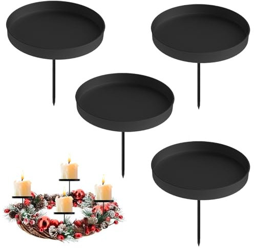 Adventskranz Kerzenhalter, 8cm Schwarz Adventskerzenhalter Metall Kerzenleuchter 4 Stück, für Adventskranz Weihnachten Kerzenteller Mit Dorn