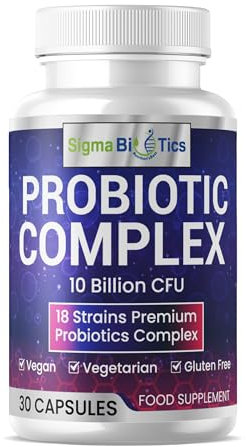 Probiotic Complex - Vegetarian 18 Premium Strains - 10 Billion CFU - Digestive and IBS Support Supplement with Lactobacillus Acidophilus & Bifidobacterium - One a Day - 30 Capsules