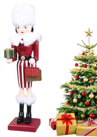 Cascanueces de mujer navideña de madera - Estatua tradicional navideña de cascanueces de mujer, adorno para chimenea de cascanueces | Juguete tradicional del cascanueces de la marioneta del cascanuece