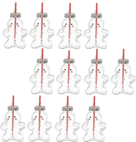 Novaliv 12 tazas de vino caliente de 440 ml, personalizables con pajita, diseño de hombre de jengibre