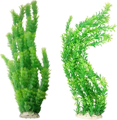 PINVNBY Akvarieväxter plastdekor akvarium gröna dekorationer växter prydnad säker för alla fiskar, extra stor 58 cm lång, 2-pack