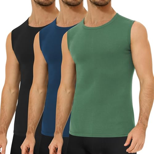 Falechay Pacco da 3 Canottiera Uomo 100% Cotone Canotta Nero-Blu-Verde L
