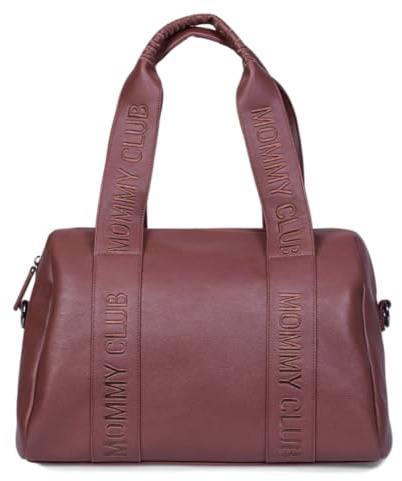 CHILDHOME, Baby Wickeltasche, Mommy Bag, inkl. Baby Wickelunterlage, viele Fächer, Kinderwagenaufhänger, Schultergurt, Kunstleder, 22L, Mommy Club Signature, Dunkelbraun