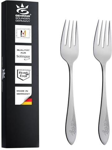 Gehring Solingen Flower - Forchette per pesce e carne, set da 2 pezzi, posate in acciaio inox, forchetta da servizio, forchetta da pesce, lavabile in lavastoviglie, made in Germany