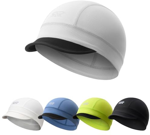 Skull Cap with Sun Visor - Moisture-Wicking Beanie for Cycling, Hiking - Cooling Short Under Helmet Liner for Men & Women Grey