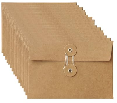 250 gsm kraftpapper kuvert vintage kuvertfickor bulk med knapp och strängstängning för bröllopsfest tillkännagivande gratulationskort post vykortsräkningar inbjudan 17 x 11 cm (brun-30)
