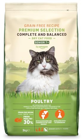 by Amazon Comida Completa para Gatos con Receta sin Granos, Senior, con Pollo Fresco, 3 kg