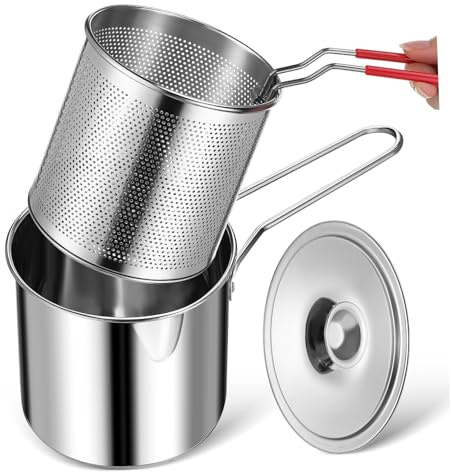 MAGICLULU Pentola per Friggitrice Mini in Acciaio con Filtro Integrato per Cucina Domestica e Picnic all Aperto