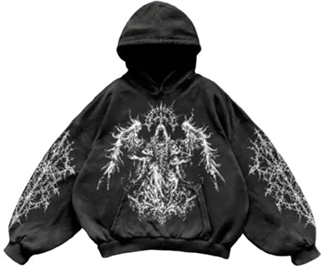 Zanisouta Pull à capuche vintage pour homme - Sweatshirt gothique surdimensionné - T-shirt à manches longues - Imprimé tête de mort - Chemise de loisirs - Style universitaire - Veste de survêtement