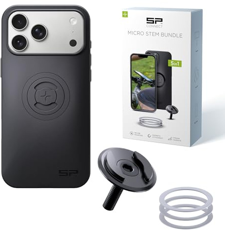 SP CONNECT Micro Stem Bundle | SPC+ | para iPhone 17 Pro Max | Soporte de teléfono móvil para el manillar de la bicicleta | Soporte para smartphone bicicleta | Soporte para teléfono móvil