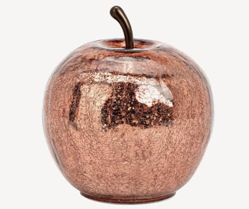 Seyila Home Dekorative Glas Apfel Leuchte mit LED Beleuchtung und Timer (unten), Crackle-Effekt Glas, Metallic, Weihnachtsdeko (Rosa Metalli, 16 cm)