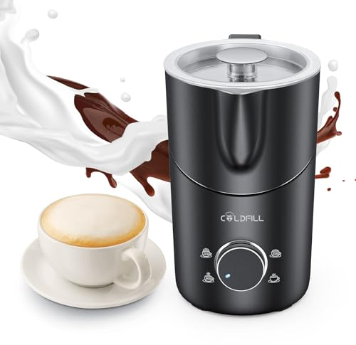 Milk Frother Electric - 8 in 1 Milk Steamer, 400 ml Automatic Hot and Cold Foam Maker for Lattes, Cappuccinos, Hot Chocolates and Oat Milk/Almond Milk, Auto Shut Off, Dishwasher Safe, Black