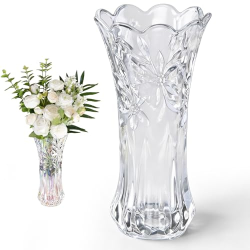 YNNHUDEEP Blomvas 24 cm glasvas tjockväggig tulpanvas med 2,4 PFD, stabil klar glasvas som present till mamma till födelsedag, elegant bordsdekoration för bröllop vardagsrum (transparent)