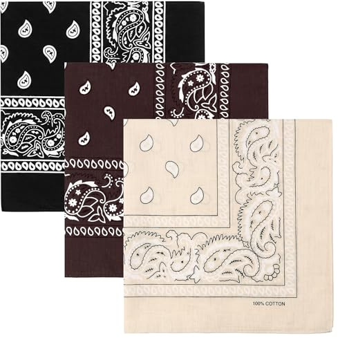 KU Lot de 3 Bandanas Coton Paisley - Bandana Homme Femme pour Protection Visage, Sport, Serre-tête, Anti-transpirant, Quotidien, Voyage