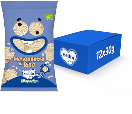 Mellin - MiniGallette di Riso - Snack Biologico per Bambini dai 3 anni in su - 8 Confezioni da 30 grammi (Totale 240gr)