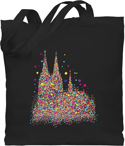 Baumwolltasche - Kölner Dom Konfetti I Karneval I Fasching - Unisize - Schwarz - Wurfbeutel Kamellebeutel Jutebeutel Karnevalsbeutel Karnevalstasche Köln