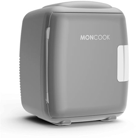 MONCOOK Mini Fridge For Bedrooms - Small, Portable & Quiet Mini Fridges For Skincare, Medicine, Food & Drinks - Cooling & Warming Function - Perfect For Home, Office, Car Or Travel - 9L - Grey Mono