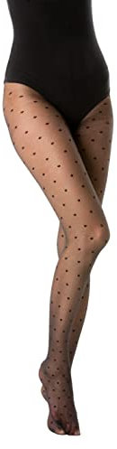 Gi&Gi Collants femme à pois voilés 40 deniers avec cheville en coton pour femme caractérisés par un motif à pois all over.N.1292, Noir , L/XL