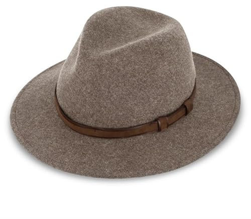 fiebig Dover Traveller Wollfilzhut | Crushable & Waterproof Filzhut mit Ledergarnitur | Outdoor Hat (57-M, Taupe-Melange)