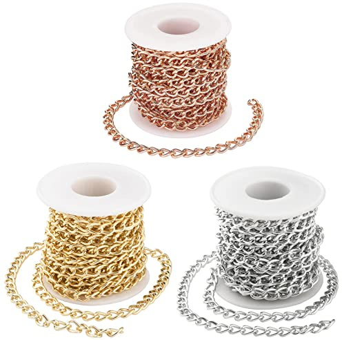 Jaydis 49,2 fot aluminium pansarkedjor vridna länkar kors kabelkedjor guld och silver och roséguld med spole för hänge halsband smyckestillverkning