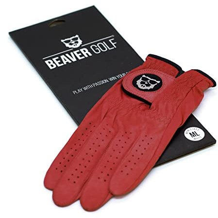 BEAVER GOLF Damen Golf Handschuh Red Velvet - Premium Cabretta-Leder - maximale Qualität - nachhaltig - Handarbeit (M, Links)
