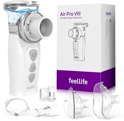 FEELLIFE Nebuliser Machine for Adults, Type-C Rechargeable Portable Nebuliser for Adults & Kids, Silent Portable Handheld Inhaler with 2 Masks, Mouthpiece and Storage Bag