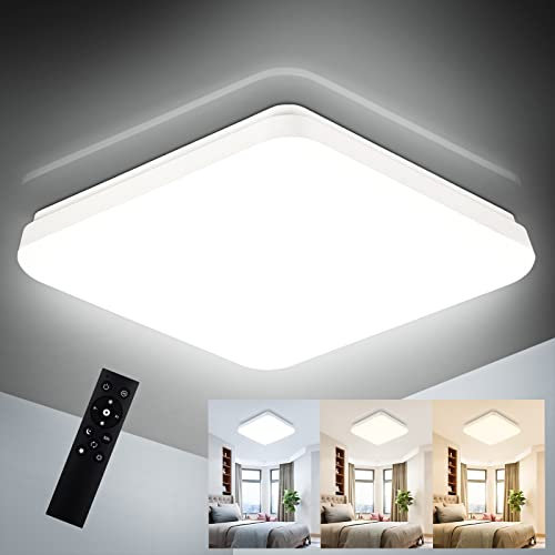 LED Deckenleuchte Dimmbar Deckenlampe mit Fernbedienung - Schlafzimmerlampe Kellerlampe Badlampe 36W IP54 Küchenlampe Flurlampe 33 * 33cm Badezimmerlampe mit Fernbedienung Wohnzimmer Schlafzimmer Bad